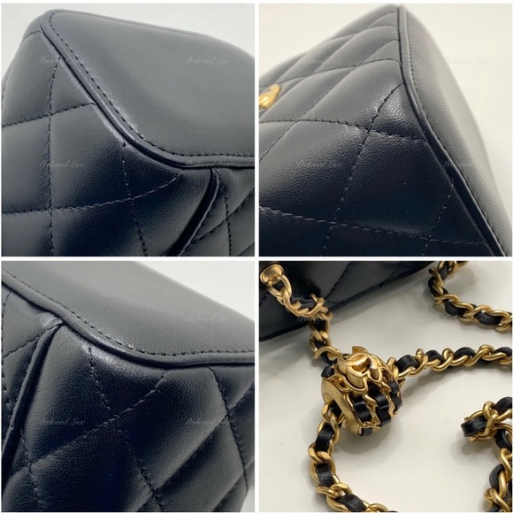 Authentic CHANEL Black Lambskin Leather threaded Pearl Crush Mini Vanity Bag - Picture 5 of 9